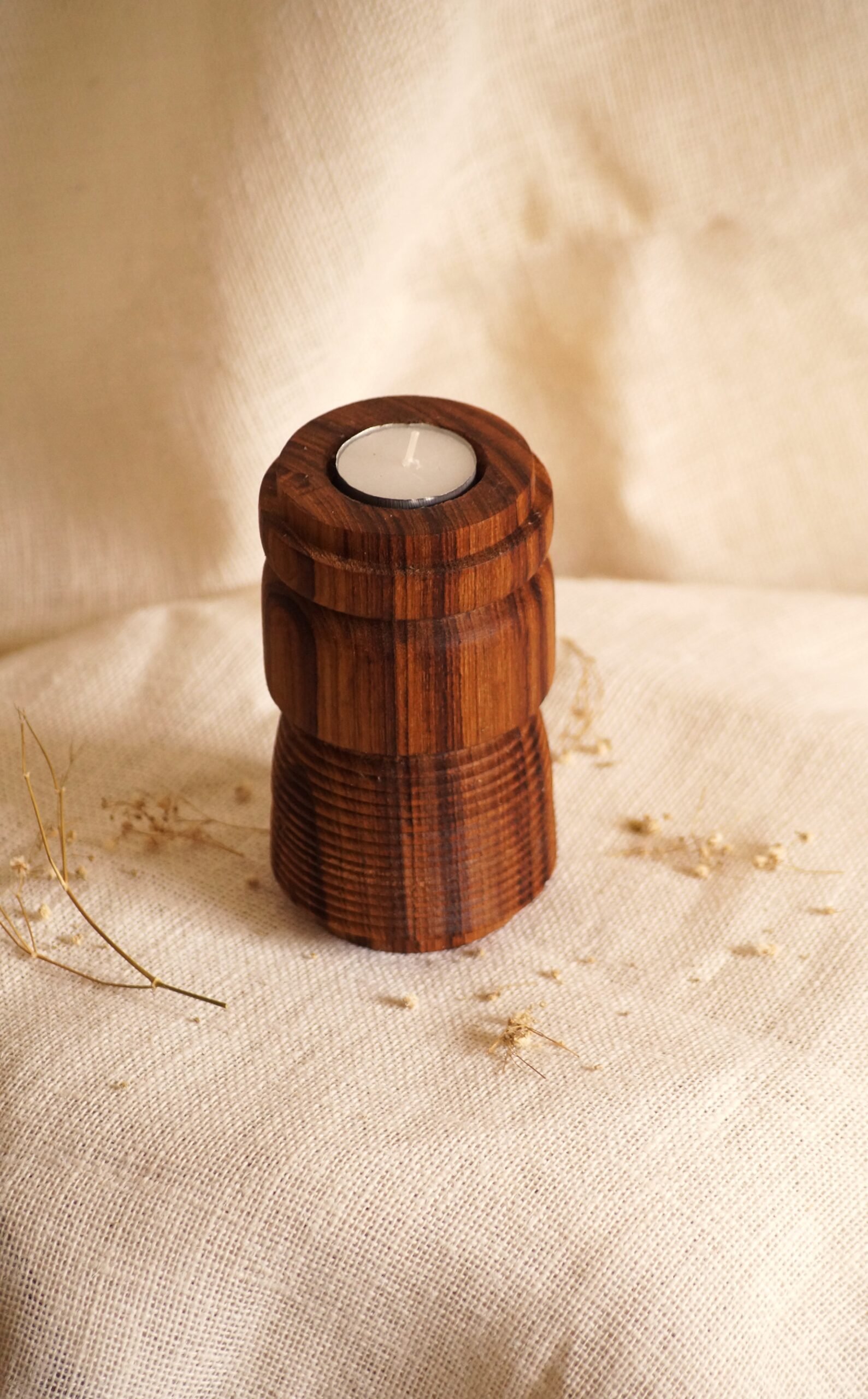 Grooved Wooden Tealight Holder - Image 3